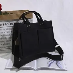 ベジバッグ ショルダーバッグ マザーズバッグ 丈夫 オシャレ A4 ブラックのサムネイル
