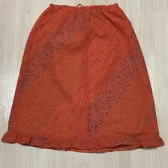 フリル 裾 7号 スカート 花柄 小花柄 ru オレンジ サーモンピンクのサムネイル