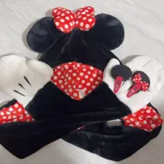 ミニーマフラーキャップ　ミニー耳ヘアクリップセット