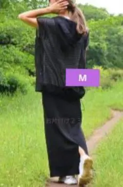 しまむら／nozomiさんコラボ リブナロースカート　ブラック　黒　М