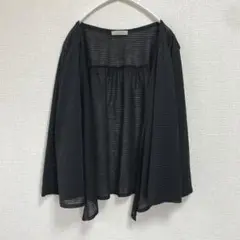 【ecoloha 】エコロハ　ブラック ストライプ カーディガン 薄手　LL