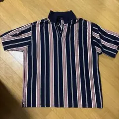 ネイビーと赤のストライプ ポロシャツ　古着