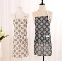 エプロン 2枚セット 綿麻素材 ベージュ グレー 北欧柄 お洒落 カフェ 料理
