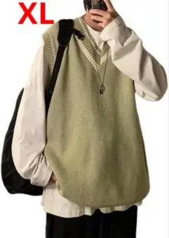 [NOWLE] Vネック カレッジスタイル ニット ベスト メンズ XL
