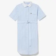 LACOSTE ラコステリブニットカラーシアサッカー シャツワンピース ブルー