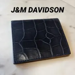 J&M DAVIDSON クロコ型押し レザー二つ折り財布 ネイビー本革のサムネイル