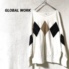 3782K グローバルワーク 長袖ニット セーター　白　プルオーバー Ｖネック