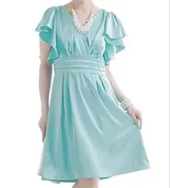 ⁑ プールヴー ⁑美品 サテンパーティードレス オケージョンドレス 水色 光沢♭