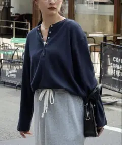 ワッフルヘンリーネックプルオーバー