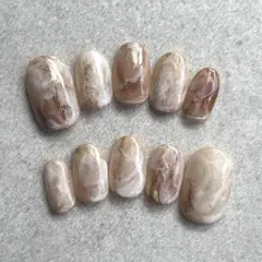 64.ネイルチップ　ニュアンス　インク　ベージュ　春ネイル　ショートオーバル