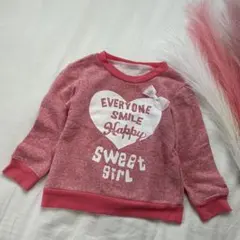 美品ハートプリント トレーナー 100cm ピンク裏起毛　リボン