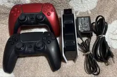 PS5 コントローラー レッド ブラック 充電スタンド セット