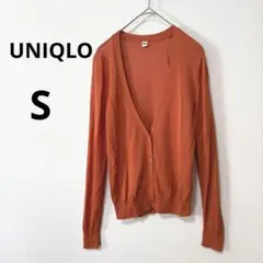 美品 UNIQLO オレンジ S ライト Vネック カーディガン シアー 長袖