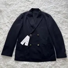 【未使用タグ付】日本製素材洗える♪モクロディメタルボタンダブルブレザーL 紺ブレのサムネイル