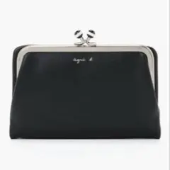【美品】agnes b. レザー　がま口　二つ折り財布　黒のサムネイル