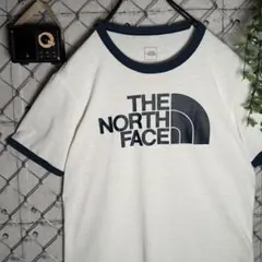 ノースフェイス リンガーTシャツ ビッグロゴ 白 ネイビー