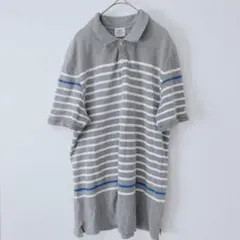 コーエン ストライプ　半袖　ポロシャツ　ボーダー　大きめゆったり　白グレー　XL