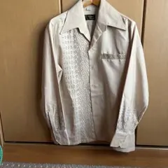 長袖シャツ 刺繍 キューバシャツ　サテン　ディスコシャツ