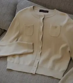 美品 CABaN コットンカシミヤ クルーネックカーディガン ベージュ S
