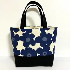 【ハンドメイド】フィンランドフラワーネイビー　ミニトートバッグ　※マグネット付※