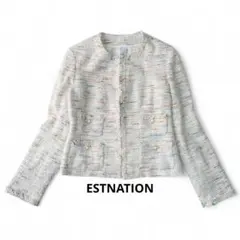 ESTNATION ミックスツイード ノーカラーツイードジャケット パールボタンのサムネイル