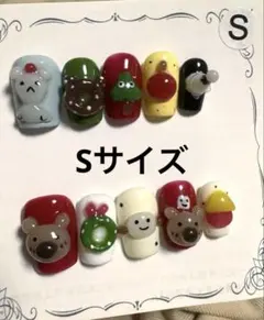 【セツ】クリスマス　熊　雪だるま　可愛い3Dネイルチップ　付け爪(D0109)