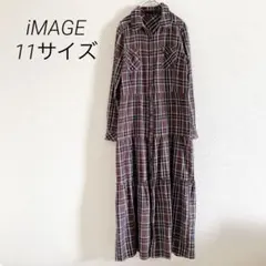 iMAGE ブラウン系チェック 柄長袖シャツワンピース ロールアップ袖のサムネイル