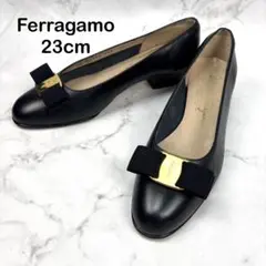 【定番】Ferragamo ヴァラリボン ブラック パンプス 23 ネイビー