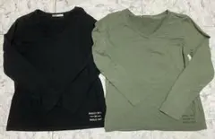 レディース長袖Tシャツ 2枚セット オリーブグリーンとブラックLサイズ