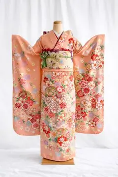 振袖フルセット サーモンピンク 古典柄 成人式 結婚式 華やか 美品　1