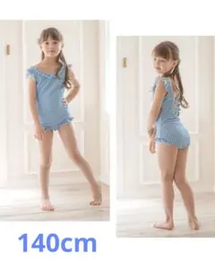 水色チェックフリル女の子水着