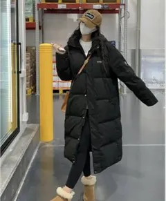 ロングダウンジャケット ブラック　フード付き