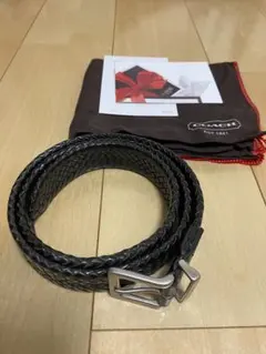 COACH コーチ　レザー　メッシュ　ベルト　黒　3750 メンズ　巾着付きのサムネイル