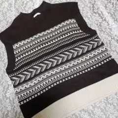 ショコラフィネローブ ブラウン ニットベスト フェアアイル柄