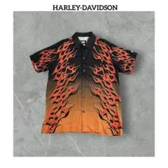 # ハーレーダビットソン　ファイヤープリント　アロハ　開襟　半袖　シャツ　L