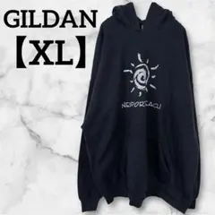 ギルダン 【XL】黒 フード付きパーカー グラフィックプリント ブラック 裏起毛