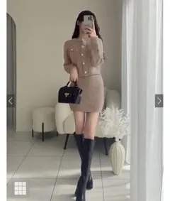 GRL ラメフェザーニットカーディガン×ミニスカートセットアップ[kz617]