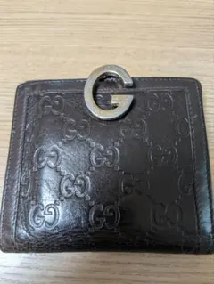 GUCCI シマGG柄レザー 二つ折り財布 ダークブラウン
