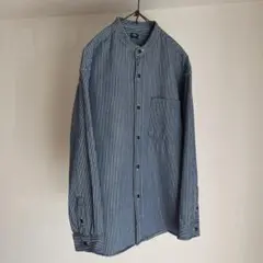 UNIQLO ユニクロ　ヒッコリーオーバーサイズスタンドカラーシャツ　L