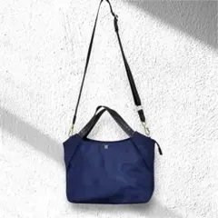 SAZABY 2way ショルダーバッグ　レザー×ナイロン　ネイビー