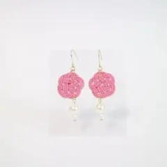 結びの桃(もも) 水引アクセサリー【ピアス/イヤリング】