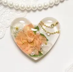 797可憐な♡レジンヘアゴム ハート オレンジモッコウバラ ゴールドチェーン