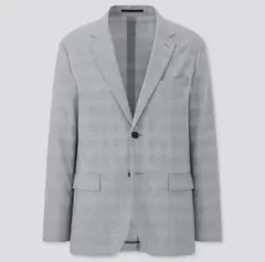 1回着 ユニクロ 感動ジャケット（グレンチェック・袖丈着丈標準）グレー L