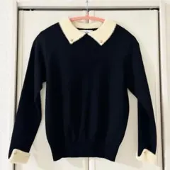 ミナグラム/F/黒×白/バイカラー/長袖/ニット/ファー襟/カフス付き/秋冬