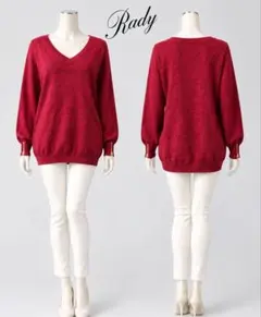 Rady Vネックニット 袖ジップ レッド