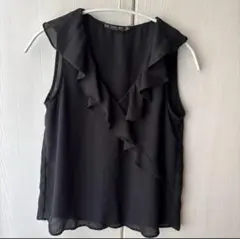 ZARA BASIC ブラック フリルノースリーブ