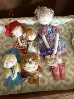 ハンドメイド　布製人形5体セット＋あみぐるみ（Neige Dollnon様）