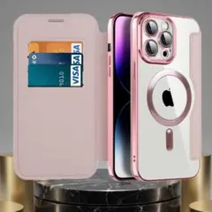 iPhone13 ケース 手帳型 ピンク MagSafe対応 カード収納