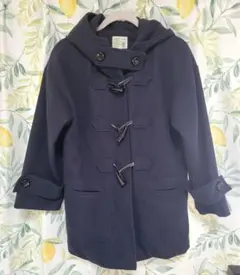 ネイビー フード付きダッフルコート レディース