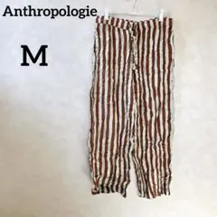 Anthropologie 【M】 ストライプ ワイドパンツ グリーン 茶色